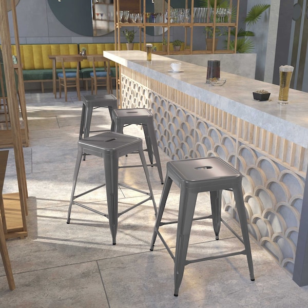 Flash Furniture 24'' High Backless Metal Indoor Counter Height Stool, Square Seat, PK4 4-XU-DG-TP0004-24-GG - main